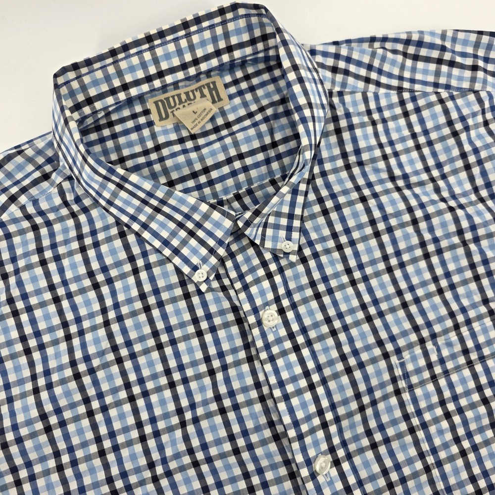 Duluth Trading Co Shirt Mens‎ L Measures 2XL Cotton Check Long Sleeve Button